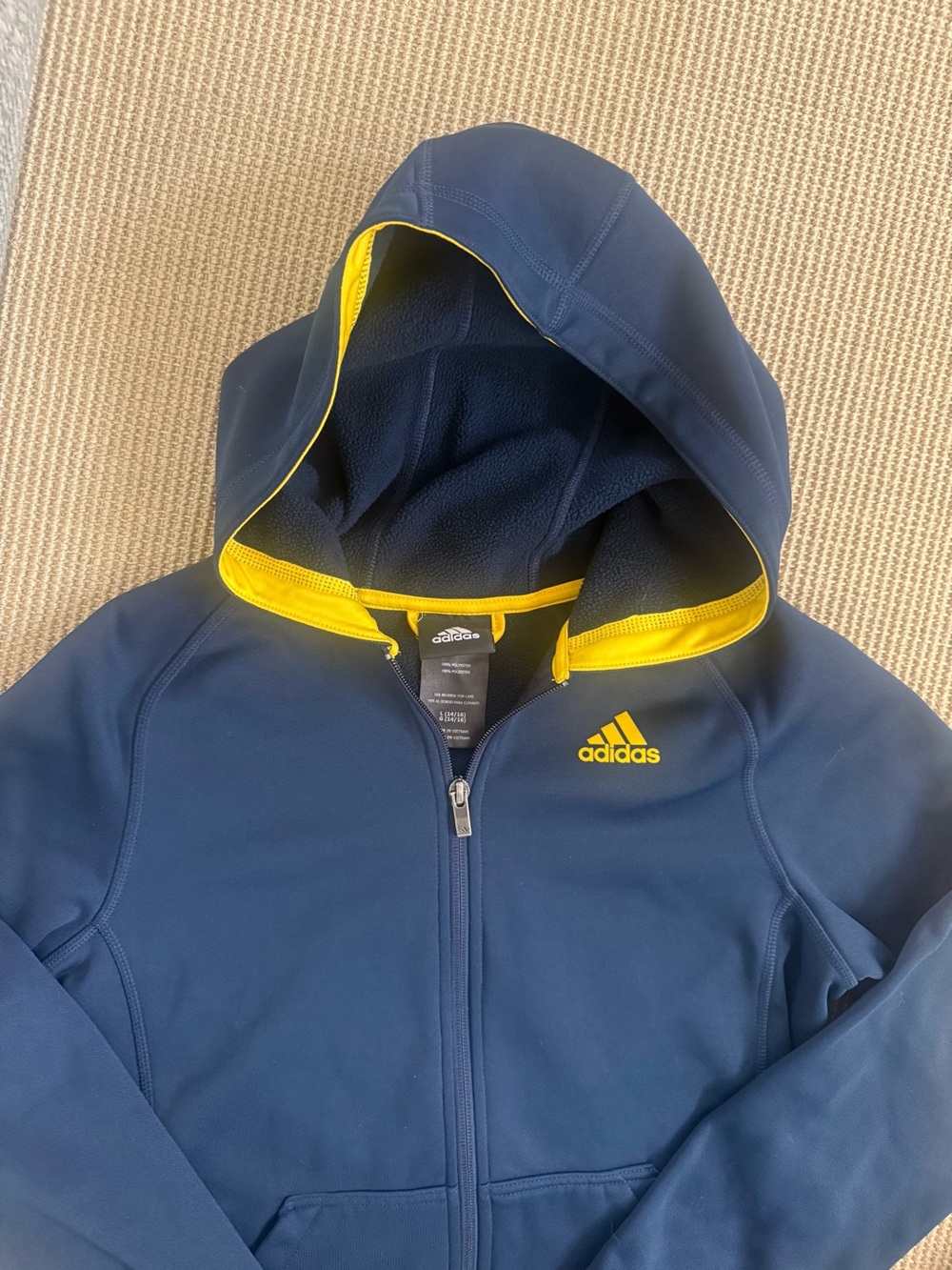 adidas Kids Navy Hoodie with Yellow Accents